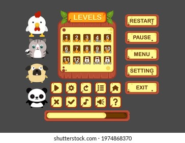 Design for Complete set of score button game pop-up, icon, window and elements for creating medieval RPG video games