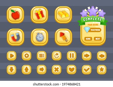 Design for Complete set of score button game pop-up, icon, window and elements for creating medieval RPG video games