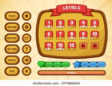 Design for Complete set of score button game pop-up, icon, window and elements for creating medieval RPG video games