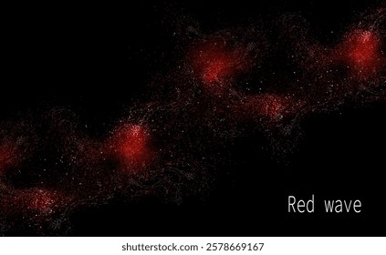 Design component, shiny curly red mosaic on black background