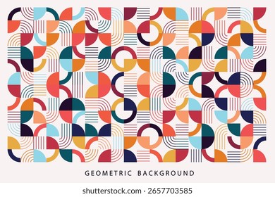 Design composto de fundo sem costura mínimo com semicírculo e segmento de círculo quarto. Ilustração de vetor minimalista.