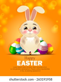 design composition on the theme of the Easter Bunny, Easter eggs decorated, beautiful background Happy Easter