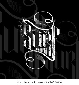 design composition. vector composition on the theme of surfing in California, a beautiful font, logo, emblem, lettering, background