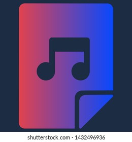 Design Computer Audio Multimedia Musical File Icon. Music Notes Depicted on Paper with Folded Corner. Digital Song Document Extension in Trendy Style for Download from Internet Vector Flat Symbol
