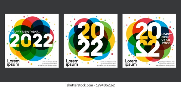 Design concept of 2022 Happy New Year set. Templates with typography logo 2022 for celebration, Colorful geometric backgrounds for branding, banner, cover, card, social media, poster, Vector EPS 10.