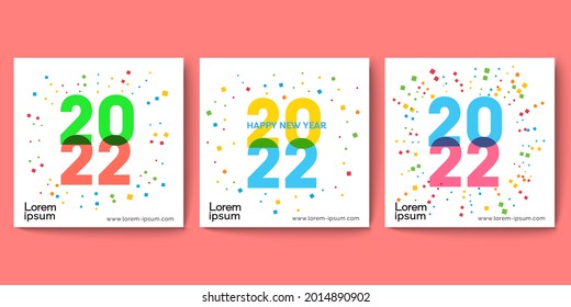 Concepto de diseño del juego de Año Nuevo Feliz 2022. Plantillas con logotipo tipográfico 2022 para celebración, plantilla de número colorido para marca, banner, portada, tarjeta, medios sociales, afiche, Vector EPS 10