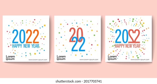 Design concept of 2022 Happy New Year set. Templates with typography logo 2022 for celebration, Colorful number template for branding, banner, cover, card, social media, poster, Vector EPS 10