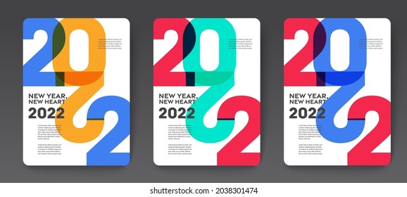 Design concept of 2022 Happy New Year set. Templates with typography logo 2022 for celebration, Colorful trendy backgrounds for branding, banner, cover, card, social media, poster, Vector EPS 10