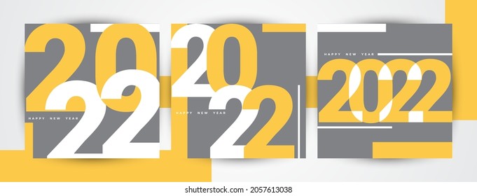 Design concept of 2022 Happy New Year set. Templates with typography logo 2022 for celebration, Colorful trendy backgrounds for branding, banner, cover, card, social media, poster, Vector EPS 10