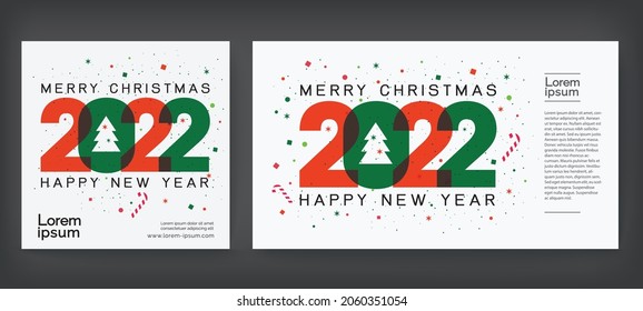 Design concept of 2022 Happy New Year, Merry Christmas. Templates with typography logo 2022 for celebration, Trendy backgrounds for branding, banner, cover, card, social media, poster, Vector EPS.10