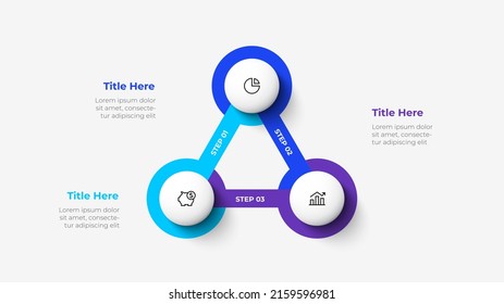 Concepto de diseño de 3 pasos o partes del ciclo económico. Plantilla de diseño infográfico. Visualización de datos empresariales.