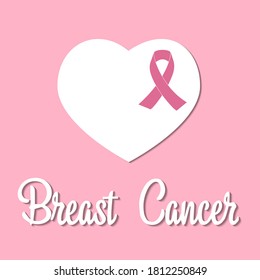 The design concept of the background of the poster of the month of awareness of breast cancer.Heart with pink ribbon .Vector illustration