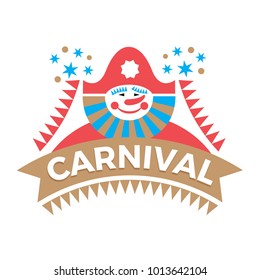 Design concept of carnival. Harlequin, flags, stars as elements of carnival. Vector icon for design of posters, greeting cards, greetings and invitations for carnival, festival, show