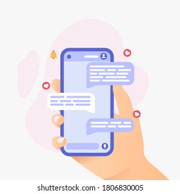 Design concept Chatting with friend through the messenger in mobile devices. vector illustration