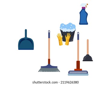 Design concept of cleaning services. Flat style vector illustration. Housekeeping and household equipment symbols