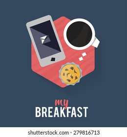 Design concept with concepts items icon. Icon breakfast businessman, communication, web design, brand design, graphic design, in flat design.