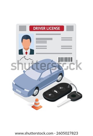 Design concept driving school or learning to drive. Flat isometric illustration stock illustration