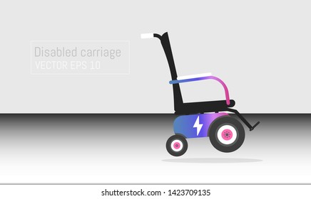 Design concept of electric wheelchair, disabled carriage. Can use for website and mobile website and application. Vector illustration with background.