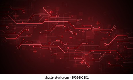 Design in the concept of electronic circuit boards on a dark red background.