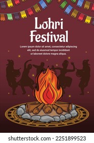 design concept form dancing silhouette on happy lohri day