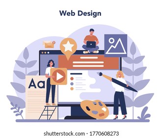 Design concept. Graphic, web, printing design. Digital drawing with electronic tools and equipment. Creativity concept. Flat illustration vector