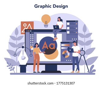Design concept. Graphic, web, printing design. Digital drawing with electronic tools and equipment. Creativity concept. Flat illustration vector