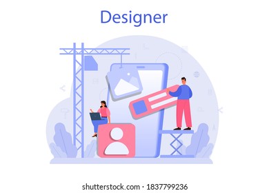 Design concept. Graphic, web, printing design. Digital drawing with electronic tools and equipment. Creativity concept. Flat illustration vector