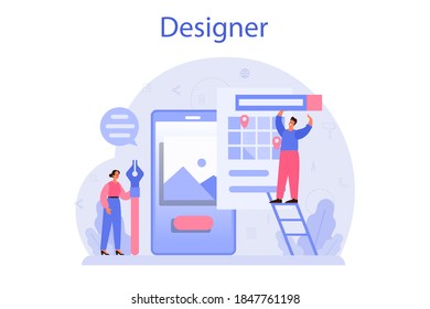 Design concept. Graphic, web, printing design. Digital drawing with electronic tools and equipment. Creativity concept. Flat illustration vector