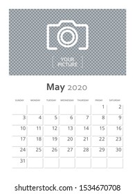 Design concept and idea vertical layout May 2020 wall calendar stationary design template. Corporate and business template design. Monthly planner. Clean and a simple style stationary template.