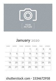 Design concept and idea vertical layout January 2020 wall calendar stationary design template. Corporate and business template design. Monthly planner. Clean and a simple style stationary template.