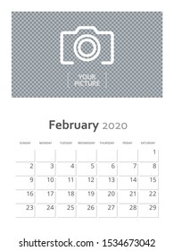 Design concept and idea vertical layout February 2020 wall calendar stationary design template. Corporate and business template design. Monthly planner. Clean and a simple style stationary template.