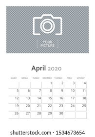 Design concept and idea vertical layout April 2020 wall calendar stationary design template. Corporate and business template design. Monthly planner. Clean and a simple style stationary template.