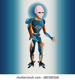 A design concept illustration of an alien from outer space wearing a space suit or armor