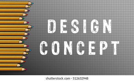 Design concept / information page design. Graphic design element. text on ground with colorful pencils 