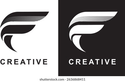 The design concept of the letter F logo, stylized with several horizontal lines at the top.