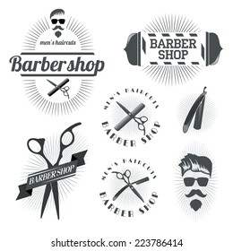 Set Vintage Barbershop Emblems Labels Badges Stock Illustration ...