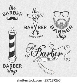 Design concept for logo, badge, label, on Barbershop men's hipster hairdresser