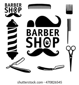 design concept of the logo, badge, label, on Barbershop men's hipster hairdresser and collection barbershop tool

