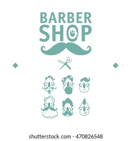 design concept of the logo, badge, label, on Barbershop men's hipster hairdresser and different hairstyles

