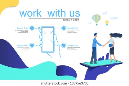 design concept on white background.Staff recruitment,Mobile app. vector illustration