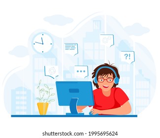 Design concept for online education, trainings and courses, training, video tutorials. Vector illustration for website banner, marketing materials, presentation template, online advertising.