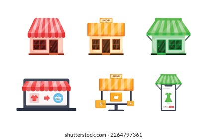 design concept of online shop and ecommerce,business strategy and Shopping Online.Online catalog,e-commerce app,webshop,online website builder,shopping online application,payment service vector.