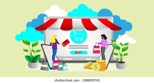 design concept of online shopping, convenience in online trading for web page, can use for, landing page, template, ui, web, mobile app, poster, banner, flyer.