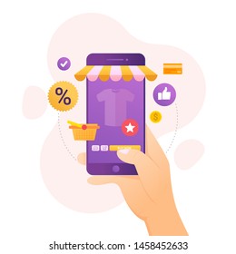 Design concept of online shopping in mobile device vector illustration