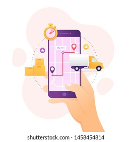 Design concept of order delivery tracking using mobile device vector illustration