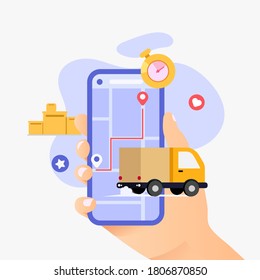 Design concept of order delivery tracking using mobile device vector illustration
