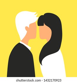 Design concept picture of white man and white woman they're kissing. Can use for website and mobile website and application. Vector illustration with background. Flat style.