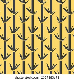 Design concept for a seamless pattern for printing on clothes and textiles. Vector illustration in flat geometric style. Stylized stems and leaves of bamboo. Texture with oriental vegetation.