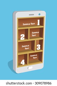 Design concept smart pone with shelves and numbers.