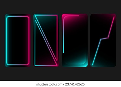 Design concept with smartphones in the style of social networks. Fashionable template with neon elements. Mobile app template. Vector illustration